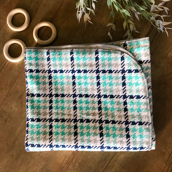 Light-weight Flannel Blanket - Navy, Teal, and Grey Plaid