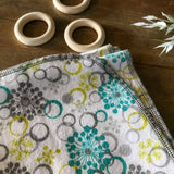 Light-weight Flannel Blanket - Teal, Grey, Lime Snowflakes